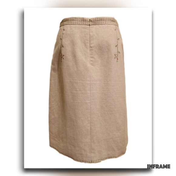 BCBGMaxAzria Collection Linen Skirt with Embroidery and Stitching Detail - Picture 5 of 11